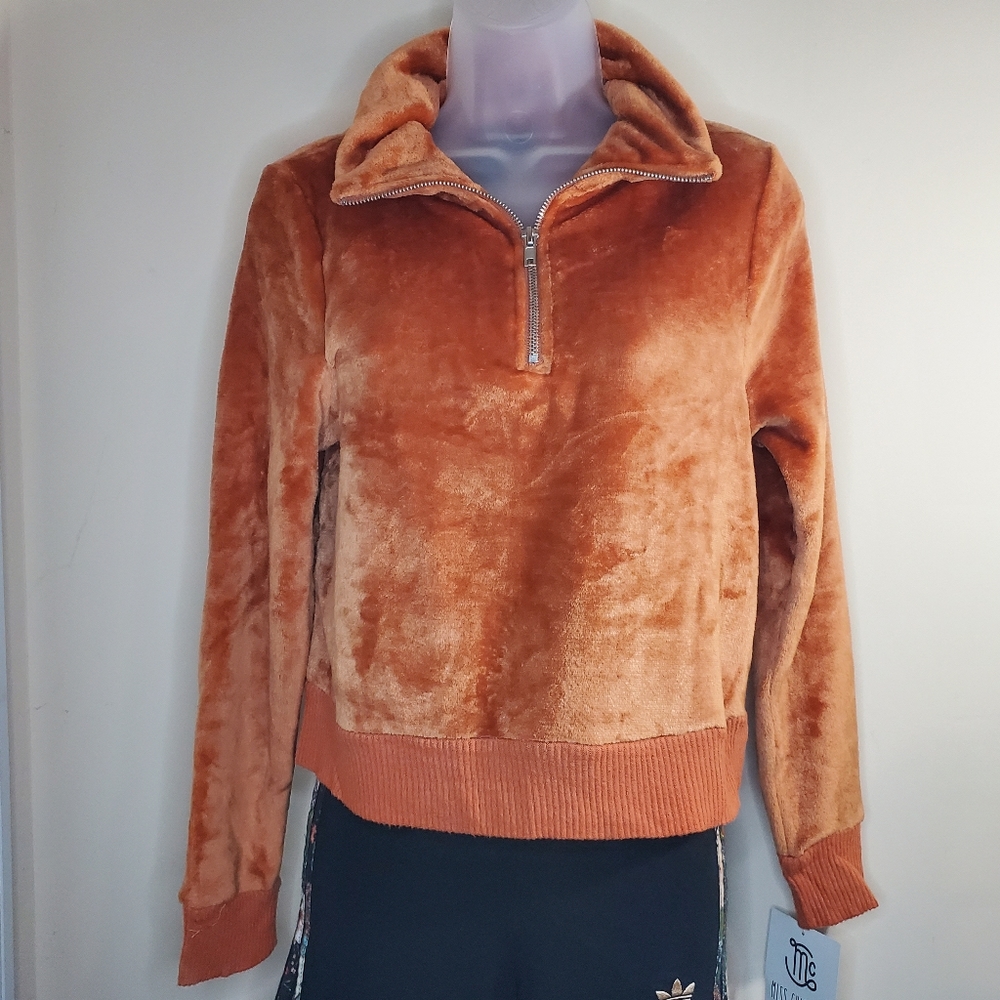 Miss Chevious Brown Long Sleeve Quarter Zip Collar Rib Accents Size Large